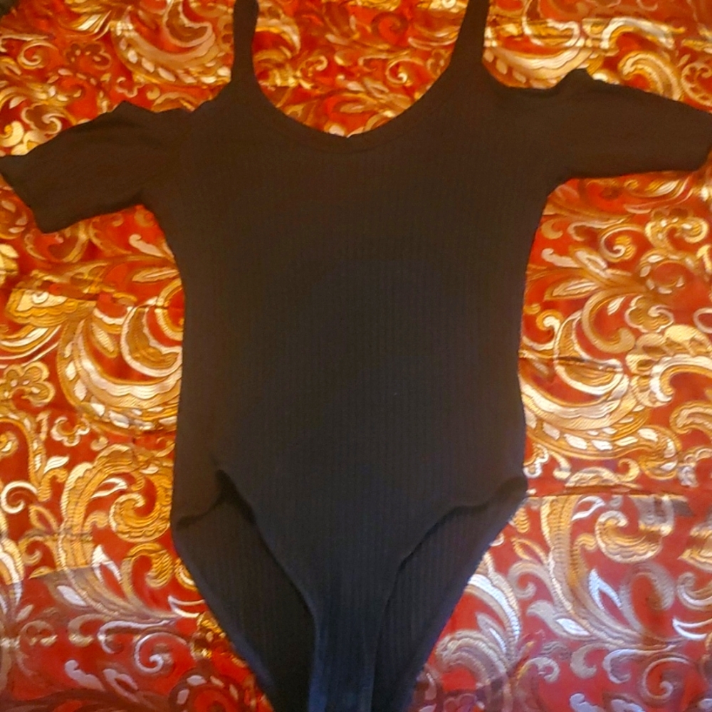 Cold shoulder black bodysuit. Cute!
